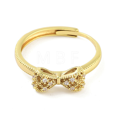 Bowknot Brass Micro Pave Clear Cubic Zirconia Adjustable Rings RJEW-S416-03G-1