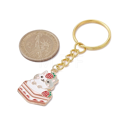 Strawberry Cat Alloy Enamel Pendant Keychain KEYC-JKC00575-1