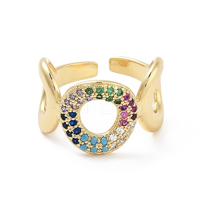 Brass Micro Pave Colorful Cubic Zirconia Open Cuff Ring for Women RJEW-Z055-02G-01-1