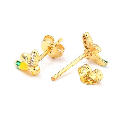 Banana Brass Micro Pave Clear Cubic Zirconia Stud Earrings EJEW-D273-03G-1