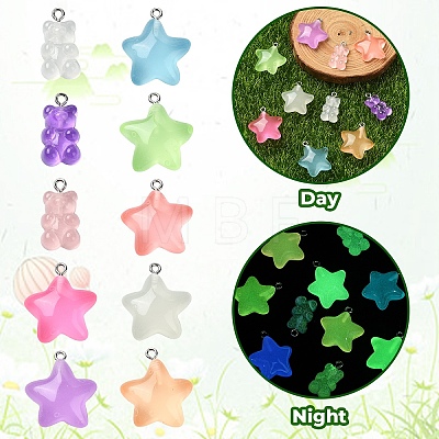 10Pcs 10 Styles Luminous Transparent Resin Pendants RESI-YW0001-80-1