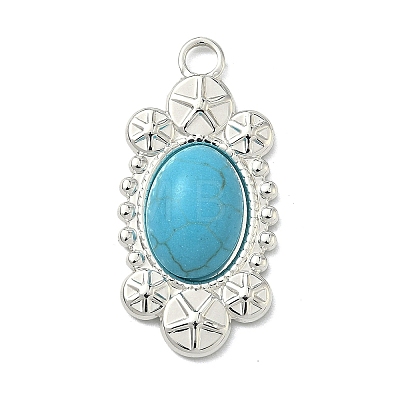 304 Stainless Steel with Dyed Synthetic Turquoise Pendants STAS-G374-05S-01-1