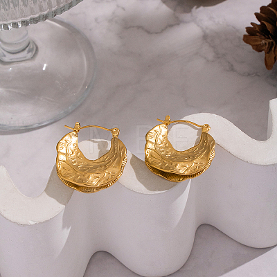 Vintage Style Textured Moon 304 Stainless Steel Hoop Earrings UW4126-1