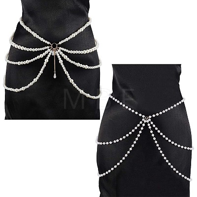 2Pcs 2 Styles Multi Layered ABS Plastic Pearl Beaded Chain Belts AJEW-FG0004-01-1