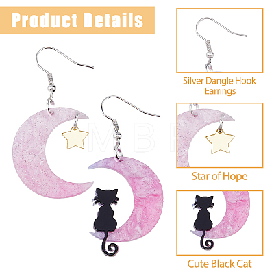 9 Sets 9 Colors Moon & Star & Cat Resin Asymmetrical Earrings EJEW-FI0002-35-1