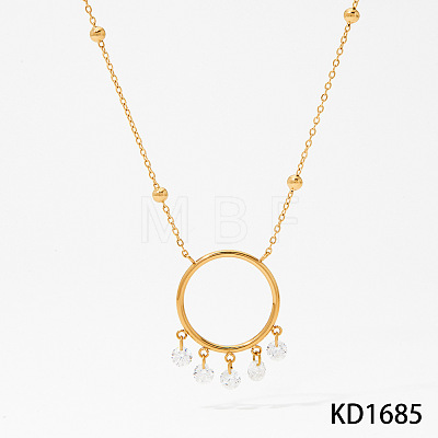 316 Surgical Stainless Steel Ring with Clear Cubic Zirconia Tassel Necklaces for Women WG80F9B-01-1