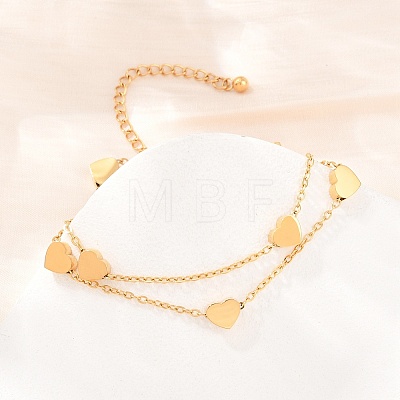 304 Stainless Steel Heart Link Double Layers Bracelets BJEW-D460-07G-1