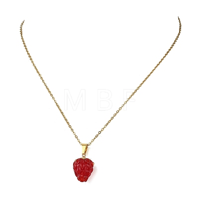 Handmade Lampwork Raspberry Pendant 304 Stainless Steel Cable Chain Necklaces for Women NJEW-JN06189-1