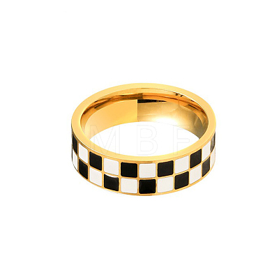 Black & White Checkerboard Stainless Steel Enamel Finger Rings FS-WG83B81-03-1