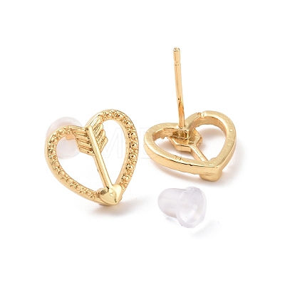 Brass Heart with Arrow Stud Earrings for Valentine's Day KK-A166-06G-1