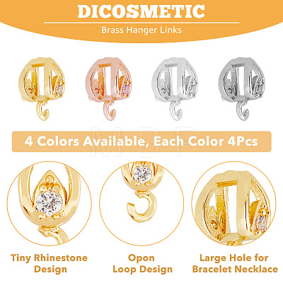 DICOSMETIC 16Pcs 4 Colors Rack Plating Brass Micro Pave Cubic Zirconia Hanger Links KK-DC0003-65-1