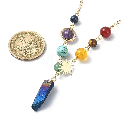 Natural & Synthetic Mixed Gemstone Nugget Pendant Necklaces with Alloy Chains NJEW-TA00126-1