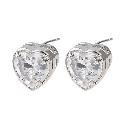 Brass Micro Pave Clear Cubic Zirconia Stud Earrings EJEW-C174-02A-P-1