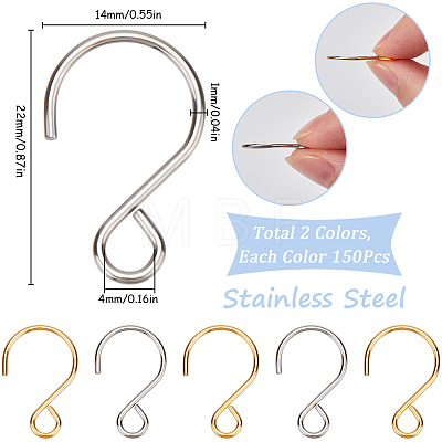 300Pcs 2 Colors Stainless Steel Hook STAS-SP0001-84-1