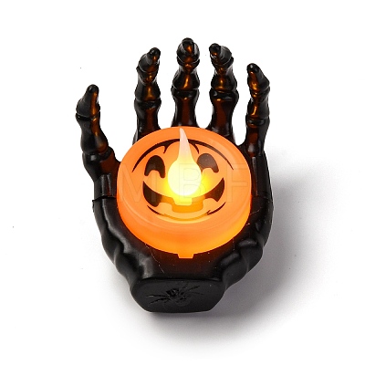 Halloween Resin Skeleton Hand LED Light Figurines Ornament AJEW-Z036-02B-1