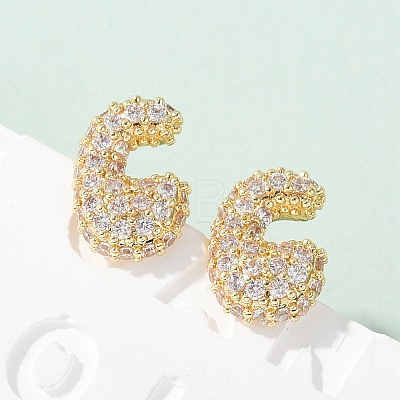 Brass Micro Pave Cubic Zirconia Stud Earrings EJEW-Z091-04G-C-1