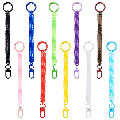 10Pcs Plastic Spiral Retractable Spring Coil Keychains KEYC-TA0001-84-1