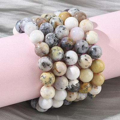 Natural Green Opal Round Beads Stretch Bracelets for Women BJEW-Z158-03L-02-1