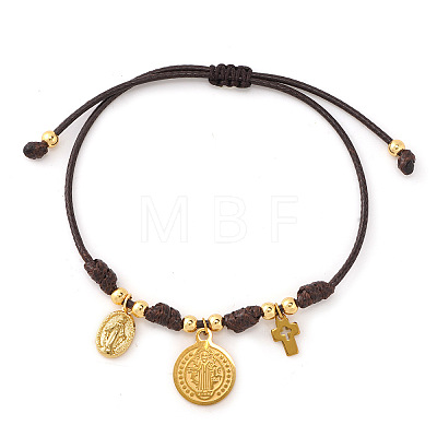 Brass and Stainless Steel Cross Virgin Coin Charm Braided Nylon Cord Bracelets YN2454-4-1