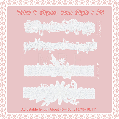 AHANDMAKER 2 Sets 2 Style Polyester Lace Elastic Bridal Garters AJEW-GA0004-01-1