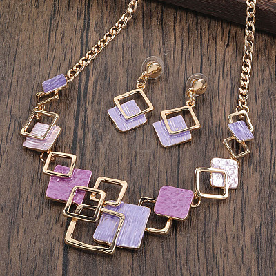 Rhombus Zinc Alloy Enamel Pendant Necklaces & Stud Dangle Earrings Sets WG3ED7E-05-1