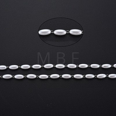 304 Stainless Steel & ABS Plastic Imitation Pearl Beaded Chains CHS-S008-014A-P-1