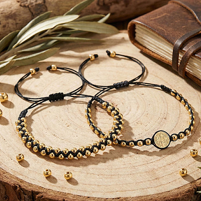 2Pcs 2 Styles Brass Round Beads Braided Bead Bracelets DX6223-3-1