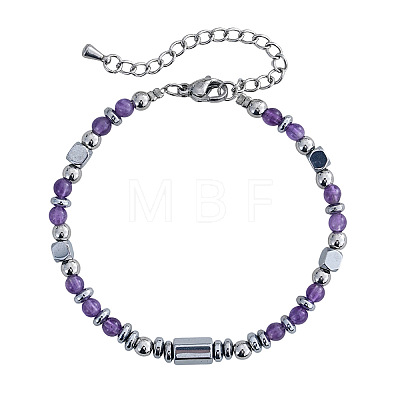 Natural Amethyst & Stainless Steel Beaded Bracelets for Women ID8226-9-1