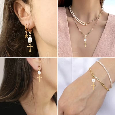 12Pcs Natural Cultured Freshwater Pearl & 201 Stainless Steel Pendants PALLOY-YW00147-1