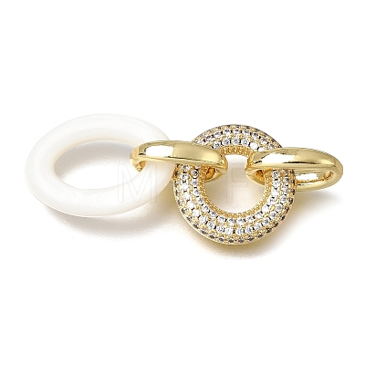 Natural White Shell and Brass Micro Pave Clear Cubic Zirconia 3 Ring Linking Rings KK-C262-05C-G-1