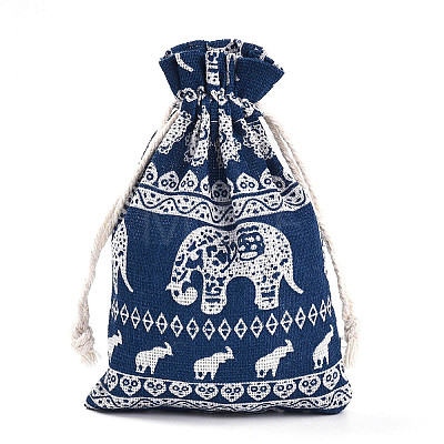 Elephant Printed Polycotton(Polyester Cotton) Packing Pouches Drawstring Bags ABAG-T004-10x14-38-1