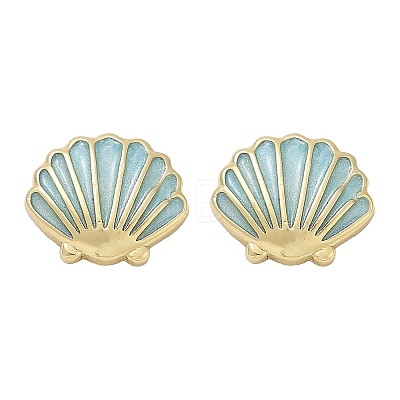 Brass Enamel Stud Earrings EJEW-R032-07G-02-1