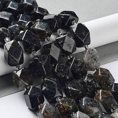 Natural Black Rutilated Quartz Beads Strands G-C182-18-02-1