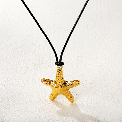 304 Stainless Steel Starfish Pendant Adjustable Black Cord Necklaces WGD88CD-02-1