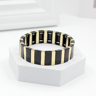 Baking Paint Alloy Rectangle Beaded Stretch Bracelets FS-WGFC15B-03-1