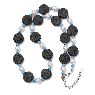 Dyed Natural Lava Rock & Round Synthetic Turquoise & Imitation Pearl Beaded Necklaces GG-CBA922D-07B-1