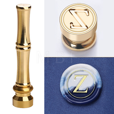 Golden Tone Brass Wax Seal Stamp Head with Bamboo Stick Shaped Handle STAM-K001-05G-Z-1