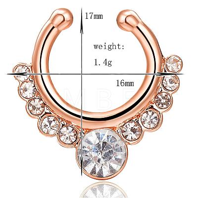 Personality Brass Cubic Zirconia Clip-on Nose Septum Rings AJEW-EE0002-001G-01-1