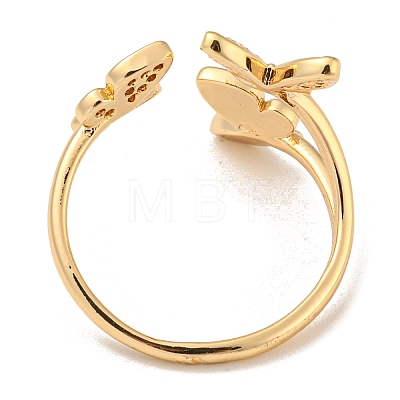 Brass with Cubic Zirconia Open Cuff Rings RJEW-B052-06G-02-1