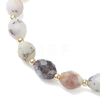 Oval Natural Flower Opal & Electroplate Non-magnetic Synthetic Hematite Beads Stretch Bracelets for Women BJEW-JB13653-1