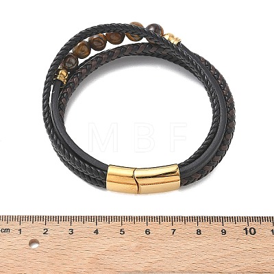 Braided Microfiber Leather Cord & Natural Tiger Eye Multi-strand Bracelets BJEW-C153-01H-1