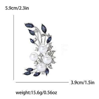 Alloy and Glass Rhinestone Crescent Flower Brooch PW-WG0074B-01-1