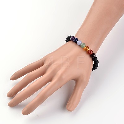 Chakra Natural Black Agate Beaded Stretch Bracelets X-BJEW-JB02225-02-1