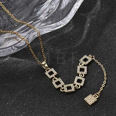 Brass Micro Pave Clear Cubic Zirconia Geometric Pendant Y Tassel Necklaces NJEW-P350-01C-G-1