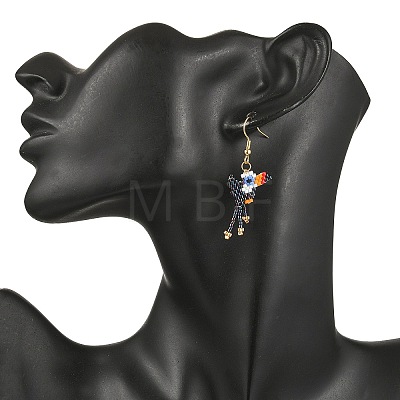 304 Stainless Steel MIYUKI Glass Seed Beads Bird Dangle Earrings EJEW-MZ00555-02-1