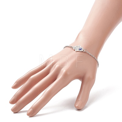 2Pcs 2 Color Crystal Rhinestone Hamsa Hand with Evil Eye Link Bracelet BJEW-JB09161-1