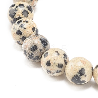 Natural Dalmatian Jasper Stretch Bracelet with Alloy Beads BJEW-JB08017-01-1