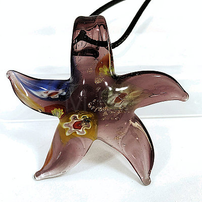 Starfish Millefiori Glass Pendant Waxed Cord Necklaces FS-WG7586D-04-1