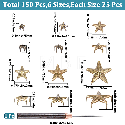 150Pcs 6 Styles Iron Rivets IFIN-CL0001-05AB-1