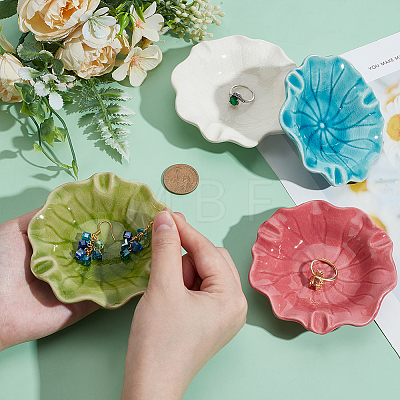 4Pcs 4 Colors Lotus Leaf Ceramics Jewelry Decorative Plates AJEW-PH0008-40-1